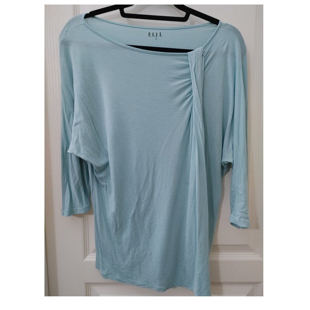 ELLE 3/4 SLEEVE SHIRT WITH ASSYMETRIC NECKLINE LIGHT BLUE COLOR (US 8)